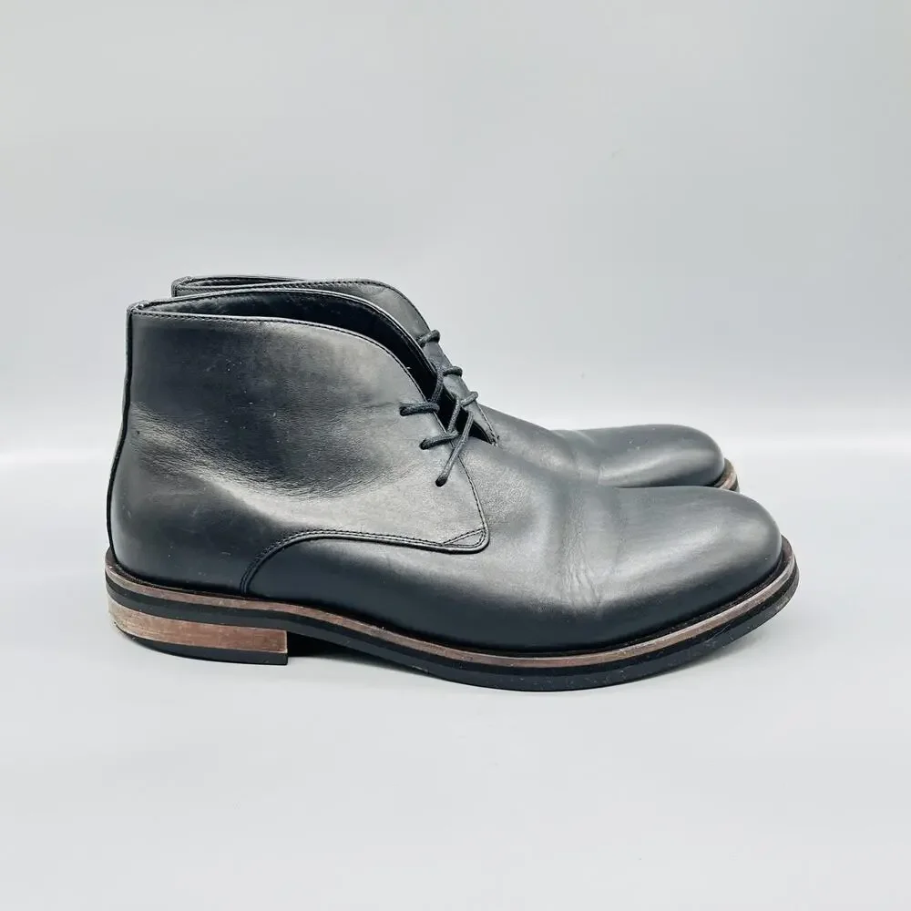 Saks Fifth Avenue Boots Men 10.5 Black Leather Chukka Ankle Lace Up Bootie Shoes